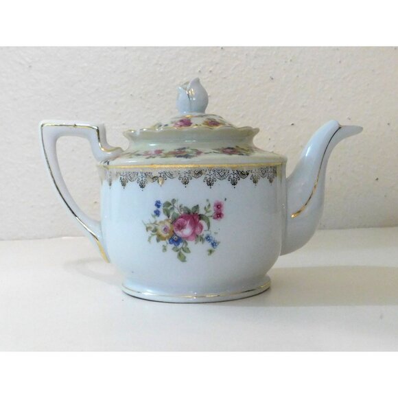 Vintage 1940s Goldcastle Hostess China Teapot Floral Design Gold Trim Japan - Picture 16 of 16